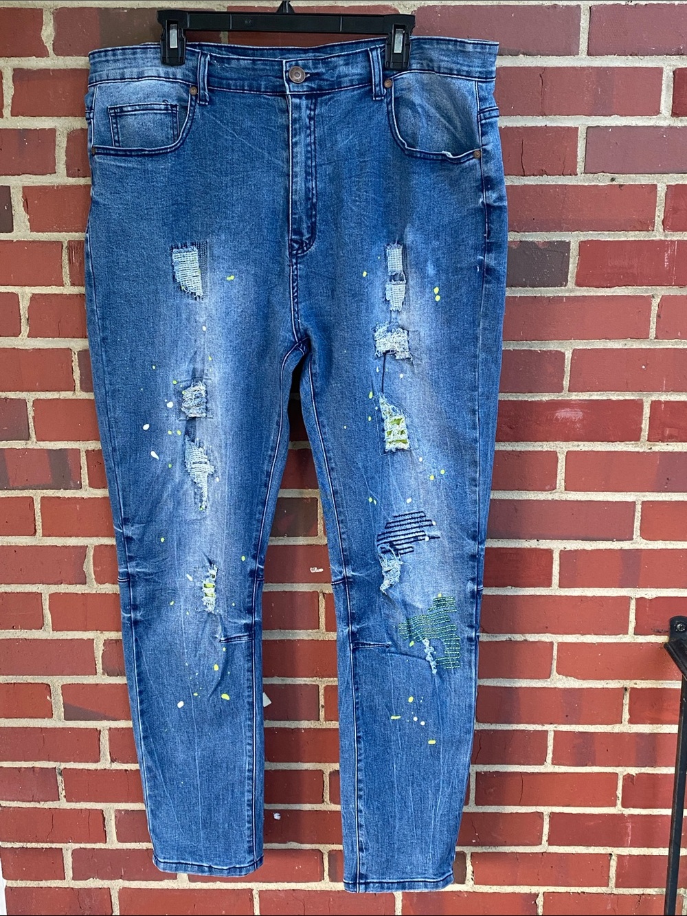Men's GS-115 Distressed Blue Paint-Splatter Jeans Size 40